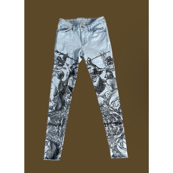 Vintage Levi’s Wicked Violence Light Blue Jeans With Handwritten Artwork Size 27 - Picture 1 of 11